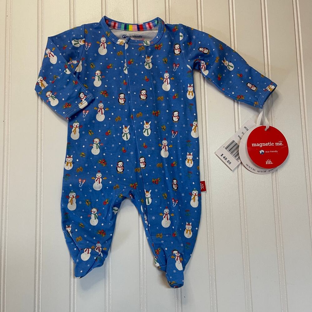 NWT Magnetic Me Snow Much Fun Modal Magnetic Footie Pajamas‎ Preemie